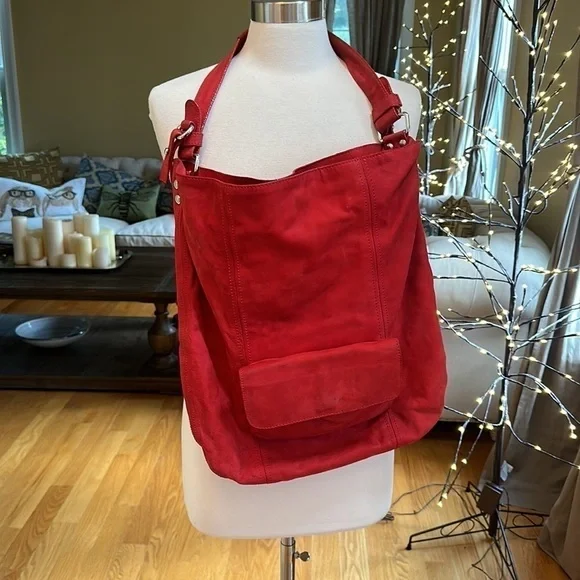 Laura Di Maggio Red Suede Slouchy Crossbody Bag